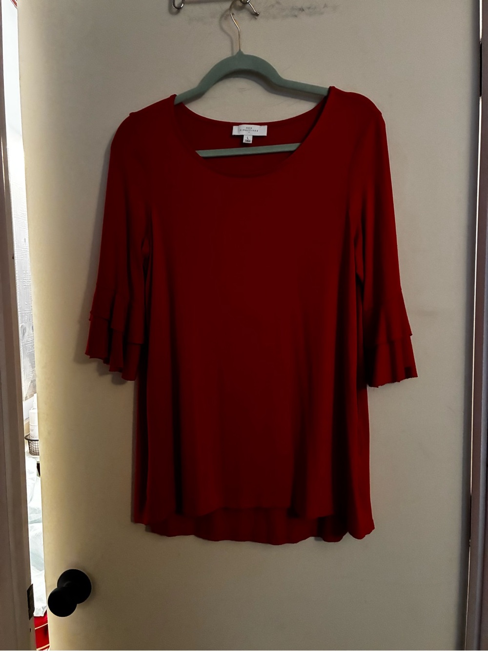 New Directions Red Ruffle-Sleeve Women's Top/Tunic